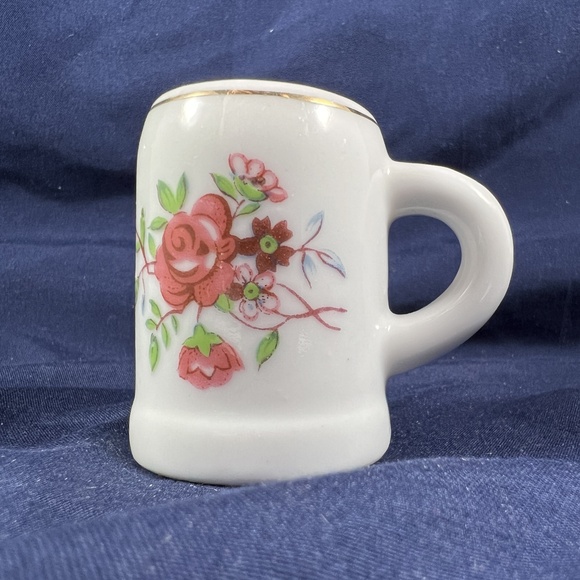 Other - Vintage Ceramic Toothpick Holder White Pink Rose Floral Gold Trim Decor Charming